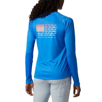 Columbia Tidal PFG Fish Flag Long Sleeve, Sudaderas Azules Para Mujer | 734951-SBT